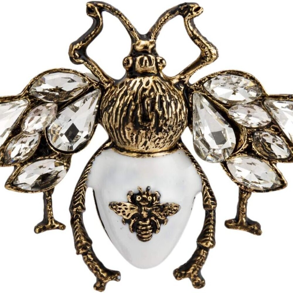 Brooch Pin Metal Gold Bees Owl Champagne Stones Women's Men's Accessory